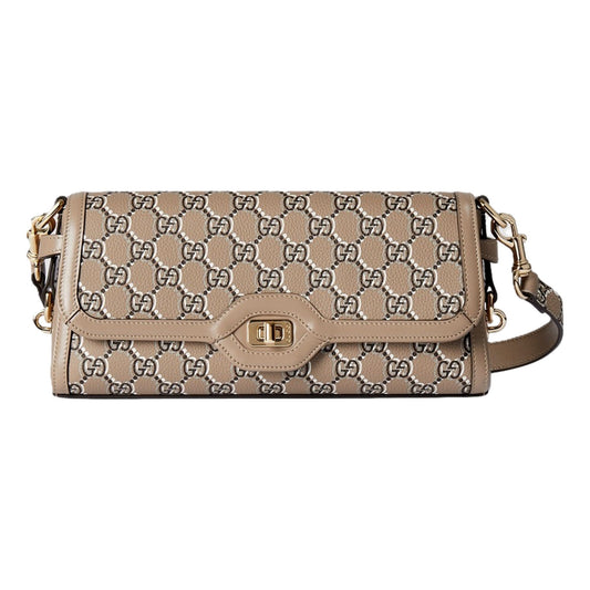 Gucci Luce Optical Printed GG Leather Beige Shoulder Bag