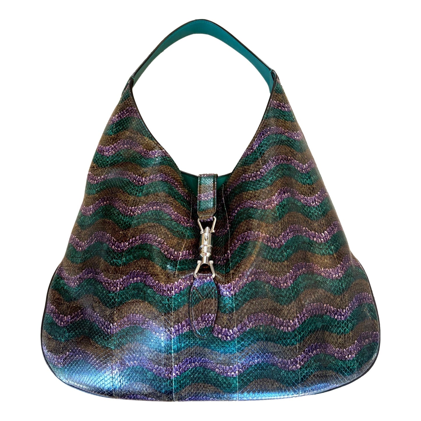 Gucci Jackie Python Leather Green Purple Large Shoulder Bag