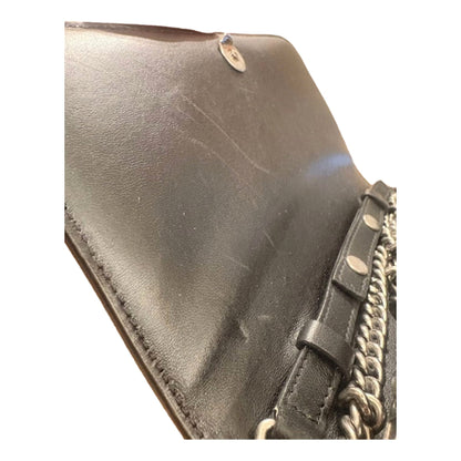 Balenciaga Black Calfskin Leather Silver Logo Chain Wallet Bag