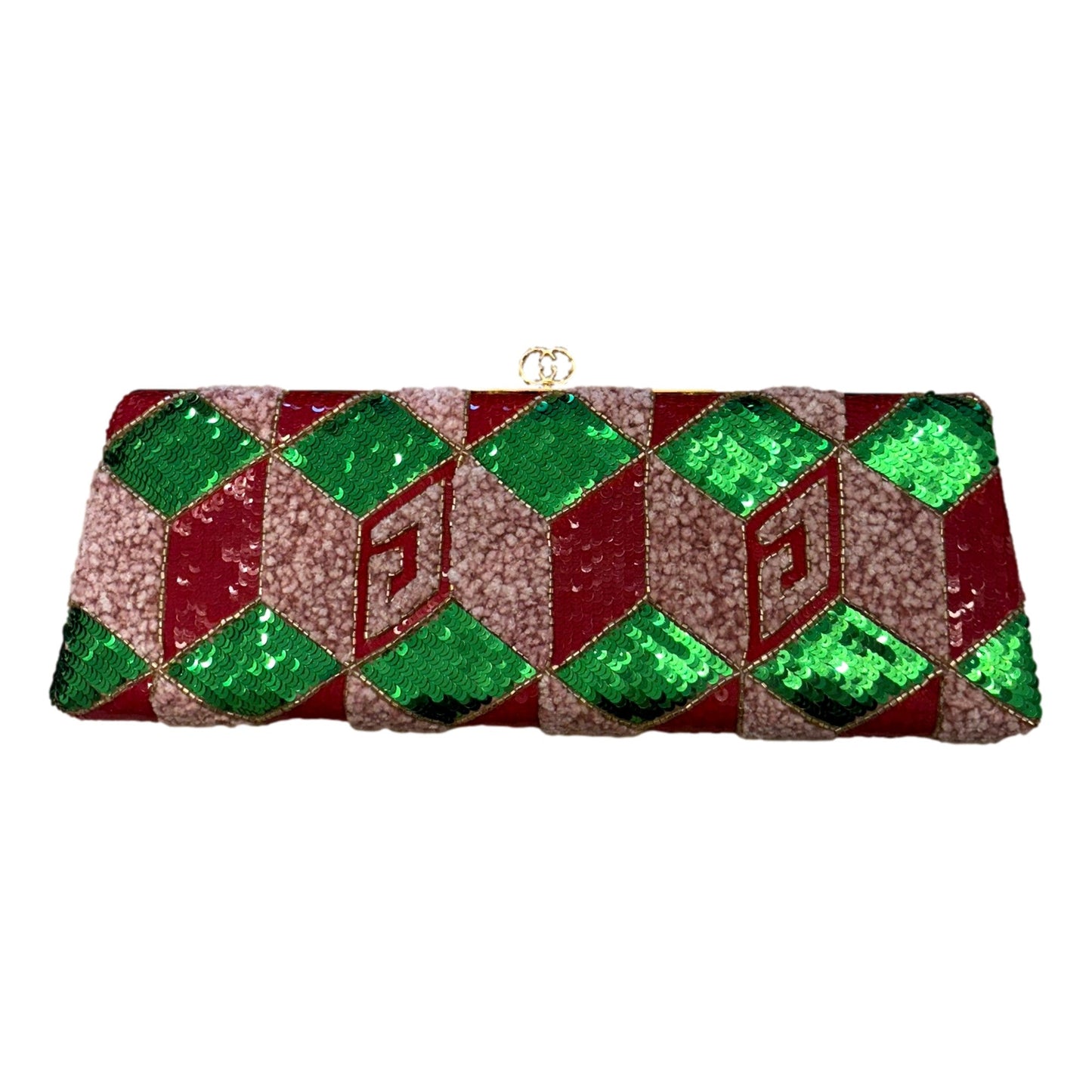 Gucci Broadway Embellished Sequins and Crystals Red Green Pink Chain Shoulder Bag Clutch
