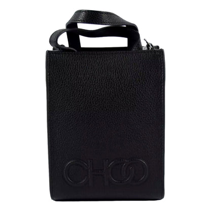 Jimmy Choo Black Leather Mini Shopper Handbag Crossbody Embossed Logo