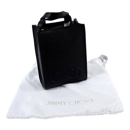 Jimmy Choo Black Leather Mini Shopper Handbag Crossbody Embossed Logo