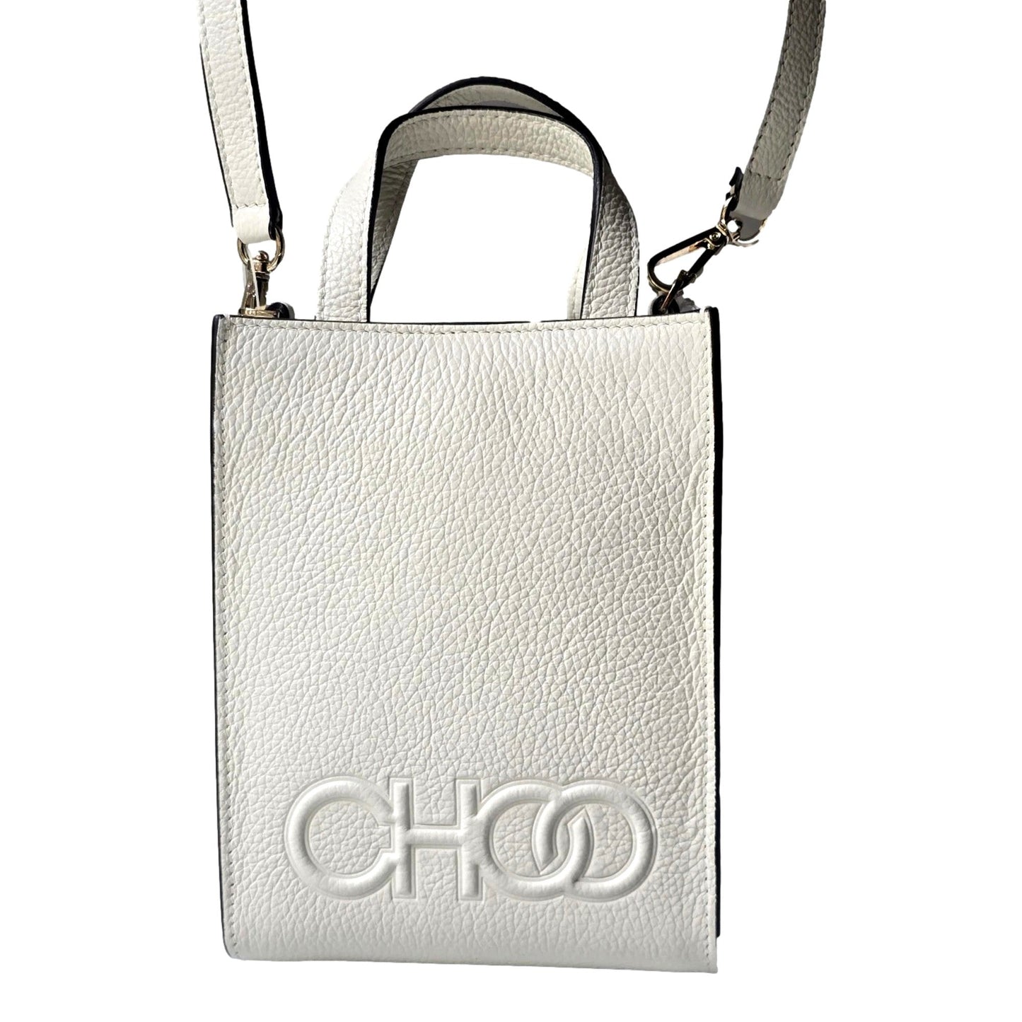 Jimmy Choo Milk White Mini Shopper Handbag Crossbody Embossed Logo