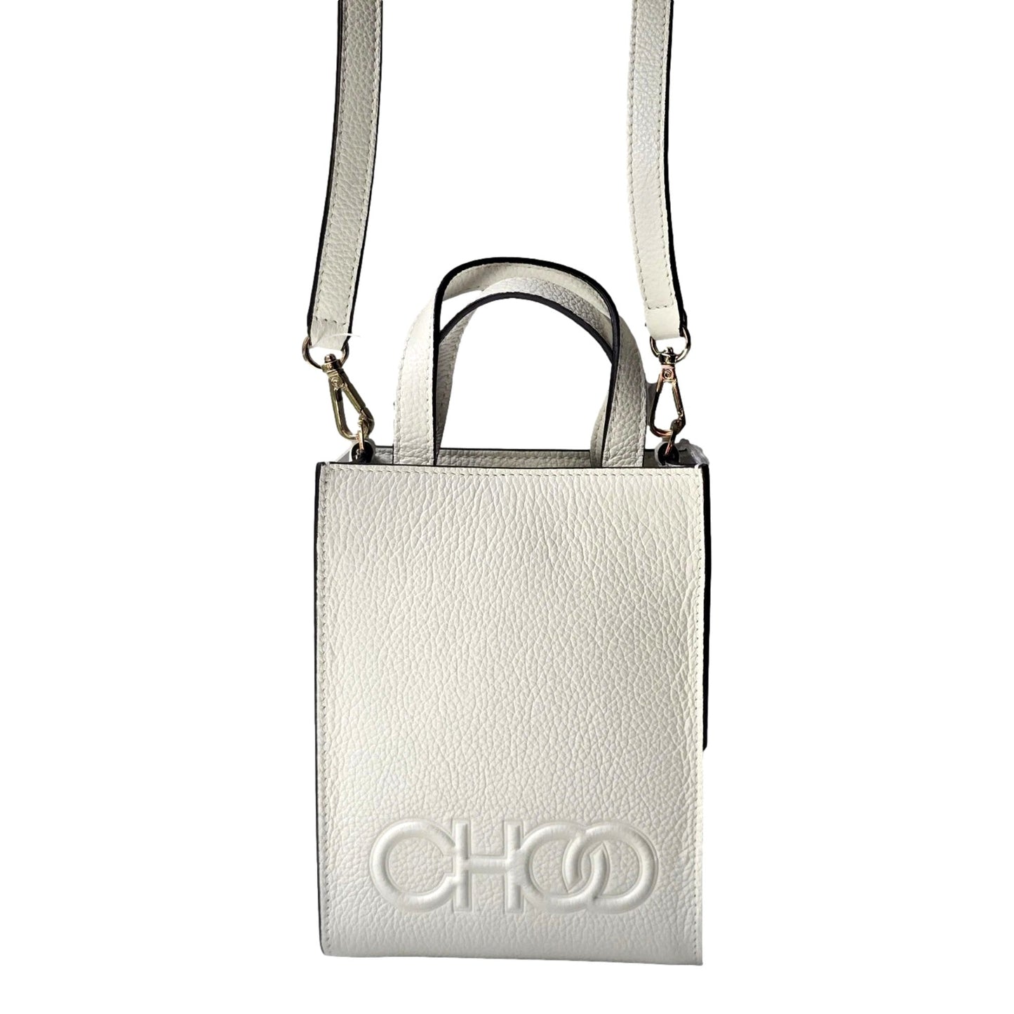 Jimmy Choo Milk White Mini Shopper Handbag Crossbody Embossed Logo