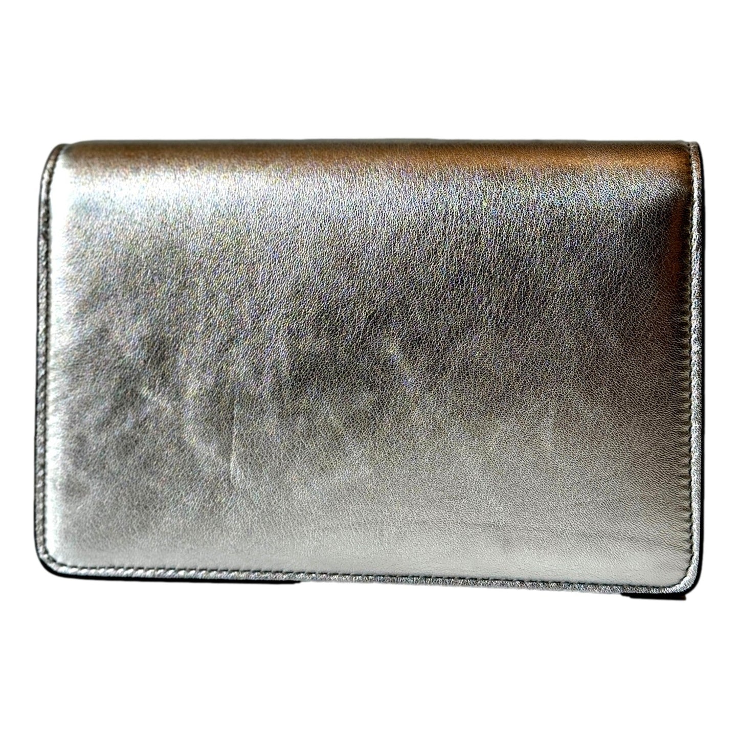 Jimmy Choo Kalina  Crossbody Clutch Bag Crystal Logo Metallic Silver