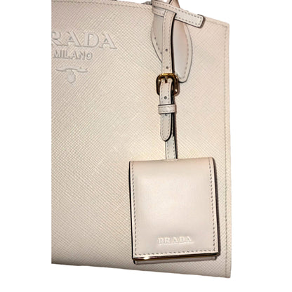 Prada Saffiano Leather Monochrome Bianco White Top Handle Handbag