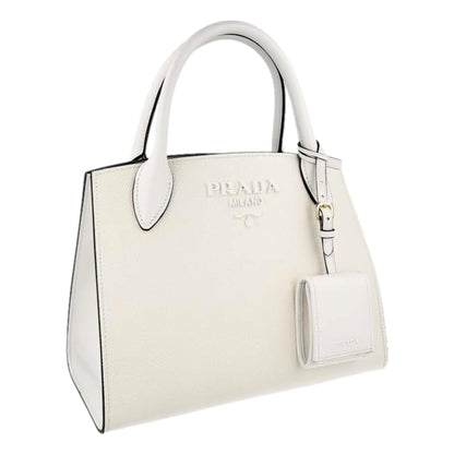 Prada Saffiano Leather Monochrome Bianco White Top Handle Handbag