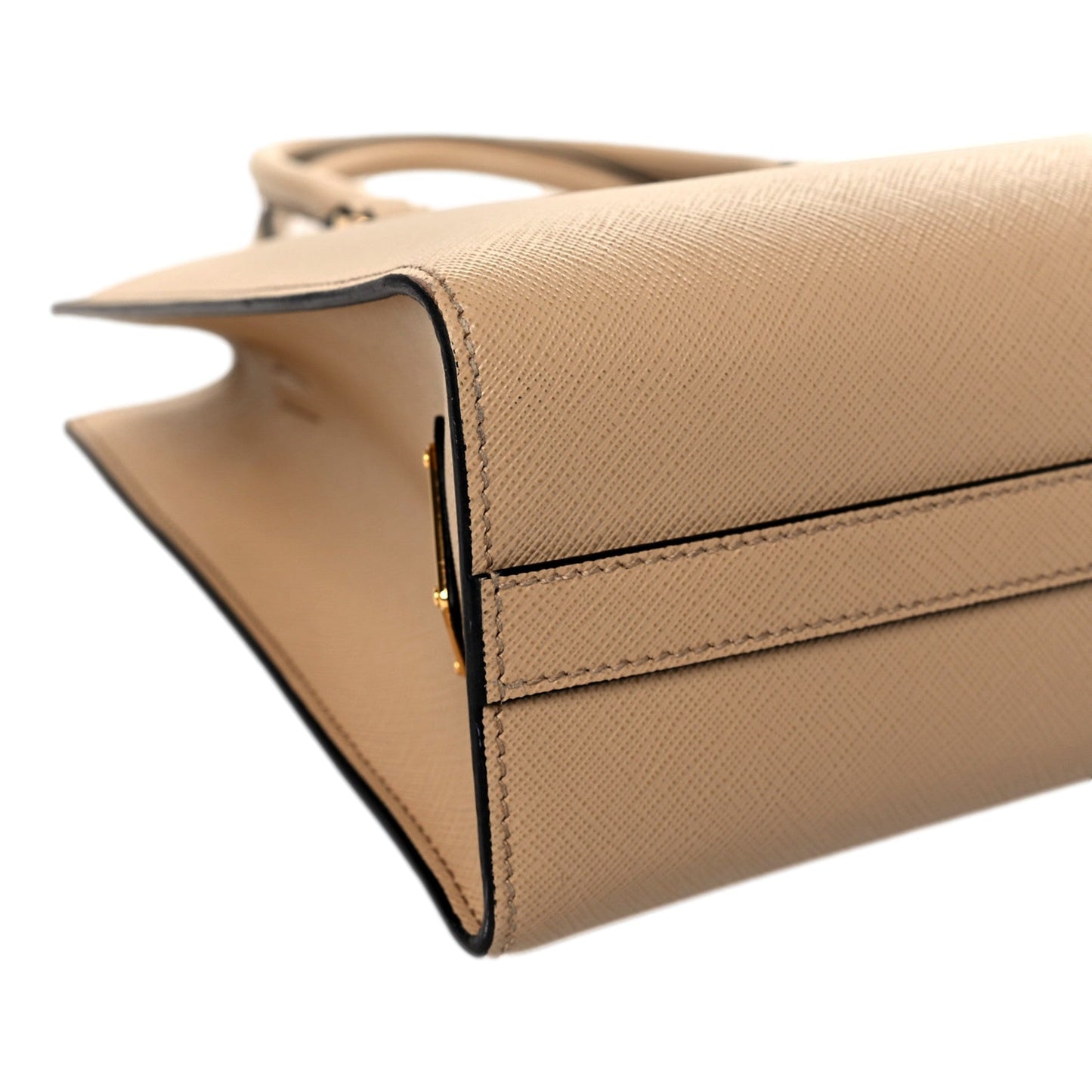 Prada Saffiano Sabbia Sand Beige Lux Logo Embossed Medium Shoulder Tote Handbag