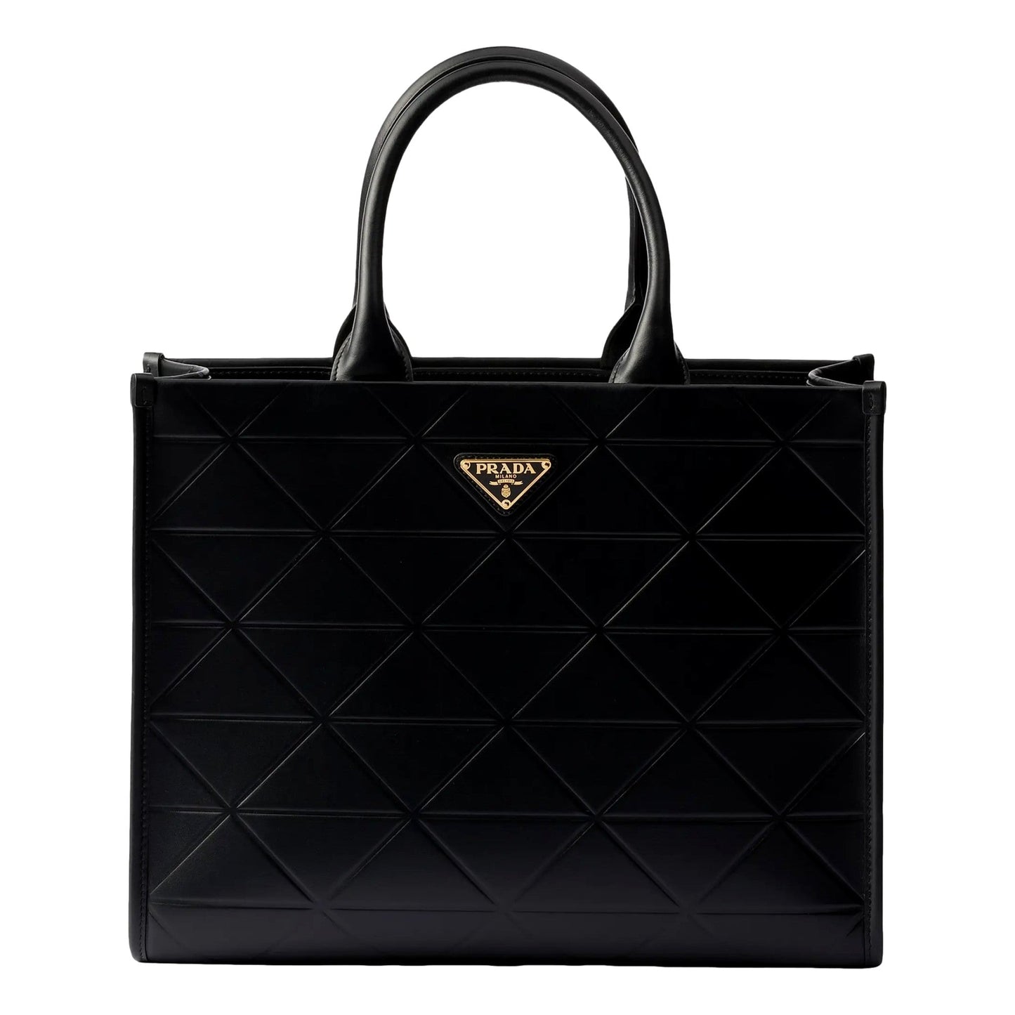 Prada Symbole Soft Calfskin Leather Nero Black Triangle Quilted Tote Bag