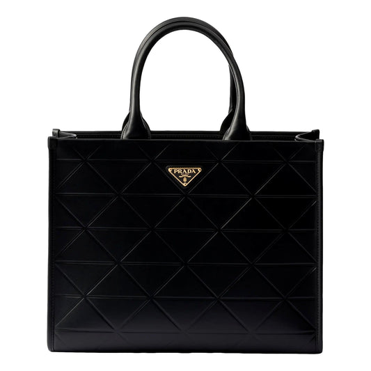 Prada Symbole Soft Calfskin Leather Nero Black Triangle Quilted Tote Bag