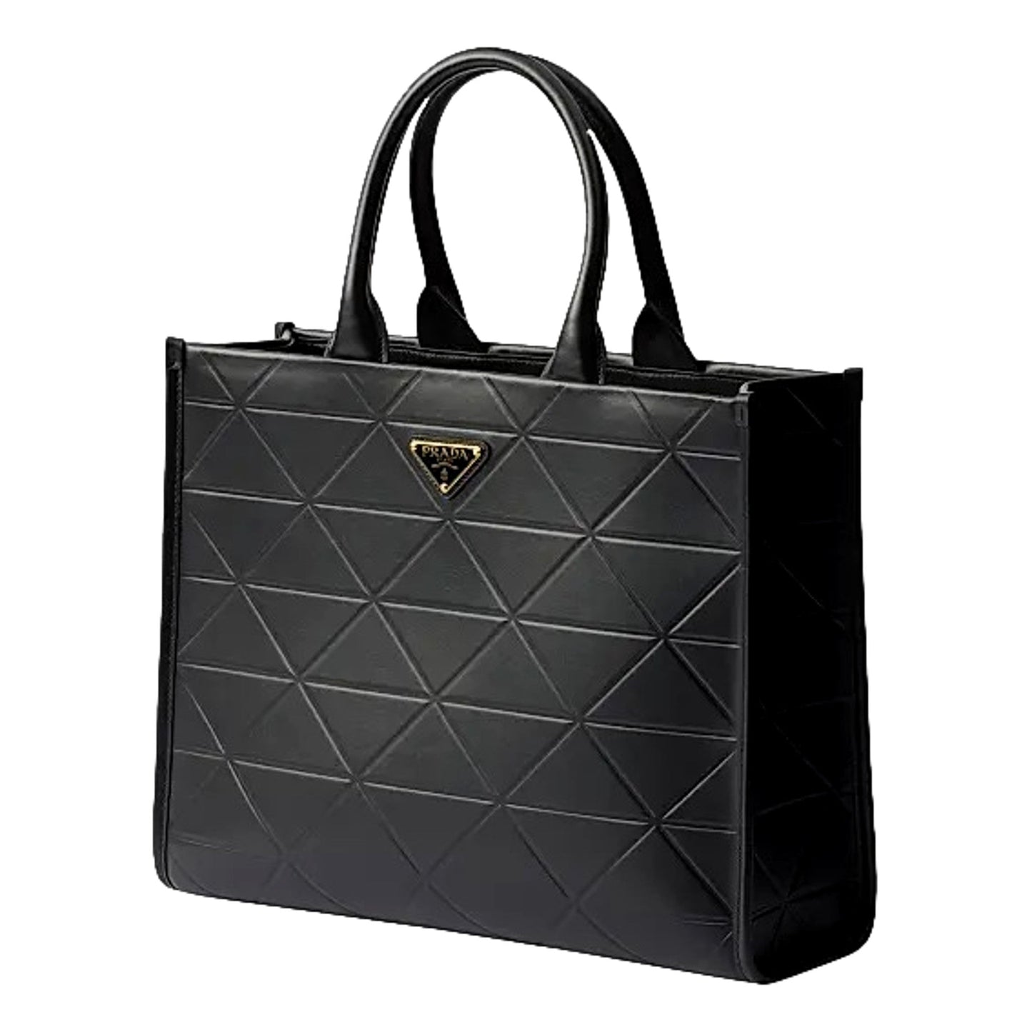 Prada Symbole Soft Calfskin Leather Nero Black Triangle Quilted Tote Bag