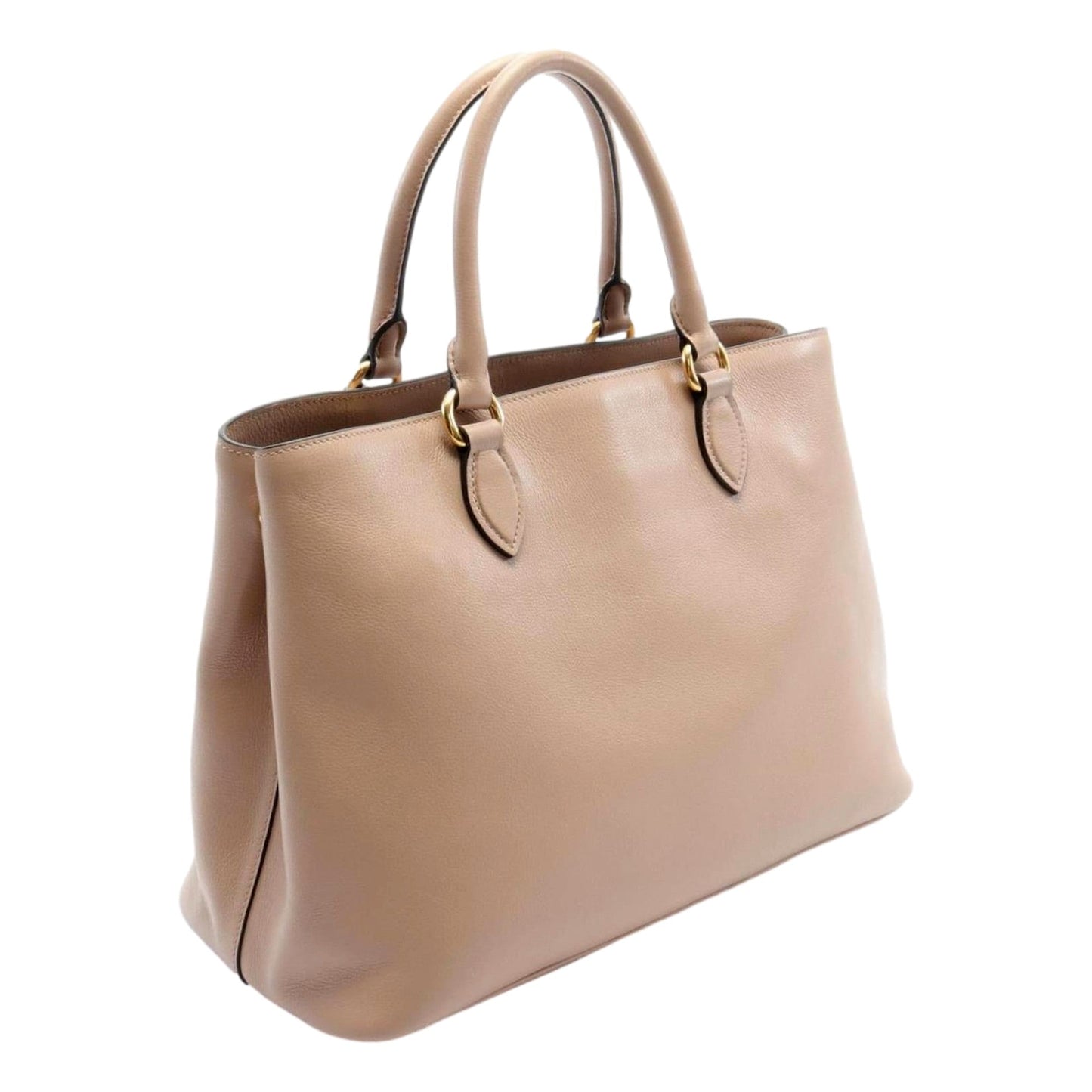 Prada Embossed Logo Soft Leather Handbag Shopper Tote Cammeo Beige