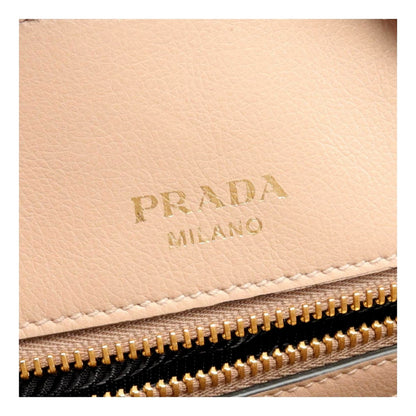 Prada Embossed Logo Soft Leather Handbag Shopper Tote Cammeo Beige