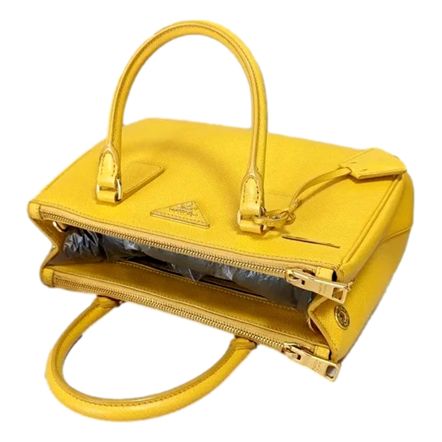 Prada Galleria Saffiano Lux Leather Small Tote Handbag Sole Yellow