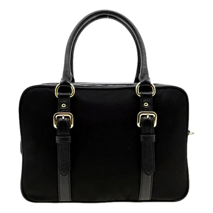 Prada Bauletto Tessuto Nylon Saffiano Black Satchel Handbag