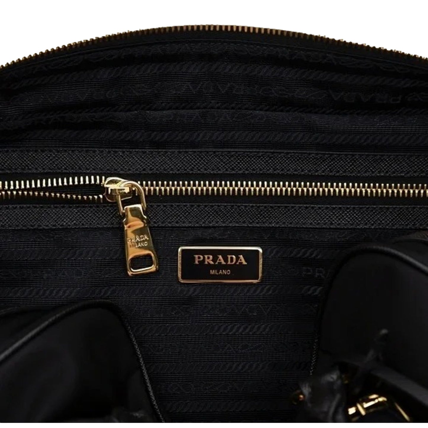 Prada Bauletto Tessuto Nylon Saffiano Black Satchel Handbag