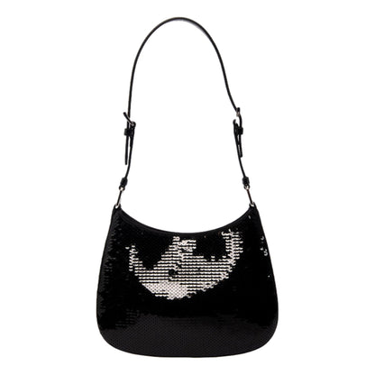 Prada Cleo Black and White Sequin Milano Logo Mini Leather Shoulder Bag