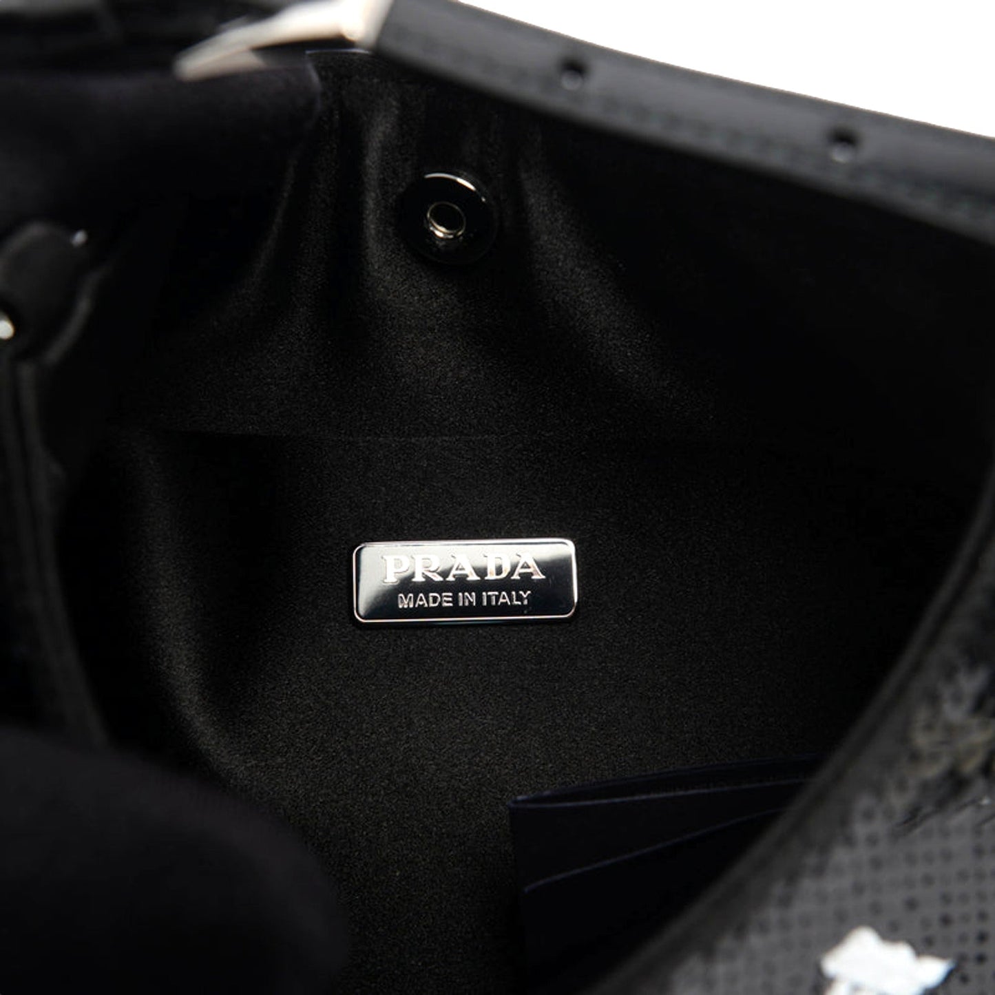 Prada Cleo Black and White Sequin Milano Logo Mini Leather Shoulder Bag