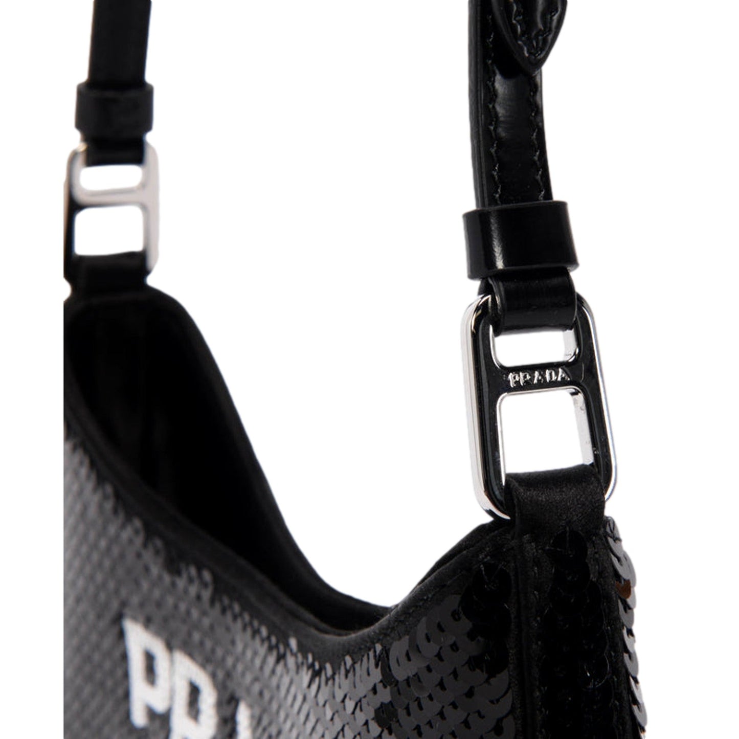 Prada Cleo Black and White Sequin Milano Logo Mini Leather Shoulder Bag