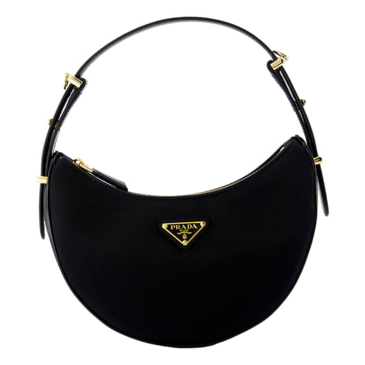 Prada Arqué Re-Nylon and Brushed Leather Black Shoulder Bag