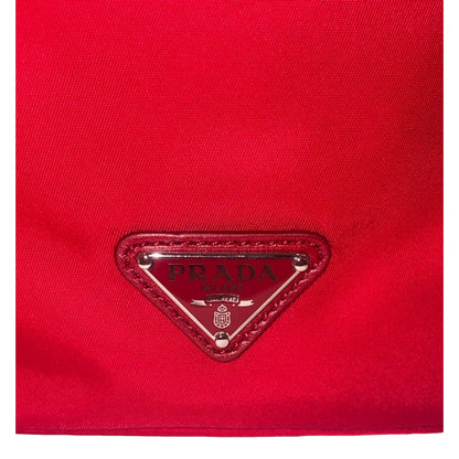 Prada Re-Nylon Rosso Red Drawstring Bucket Bag Embellished Crystal Handle