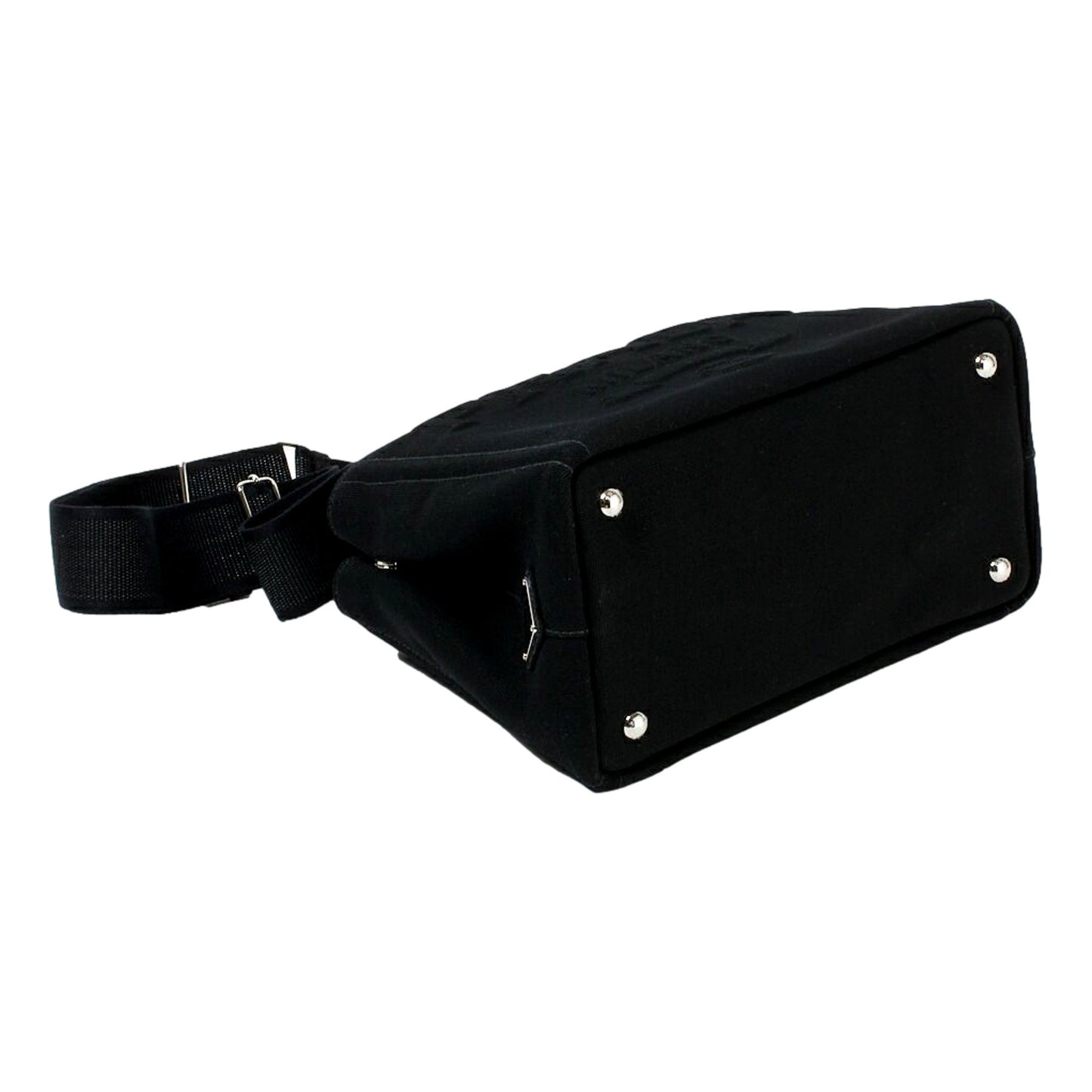 Prada Canapa Tote Handbag Canvas Embossed Lettering Logo Fabric Black