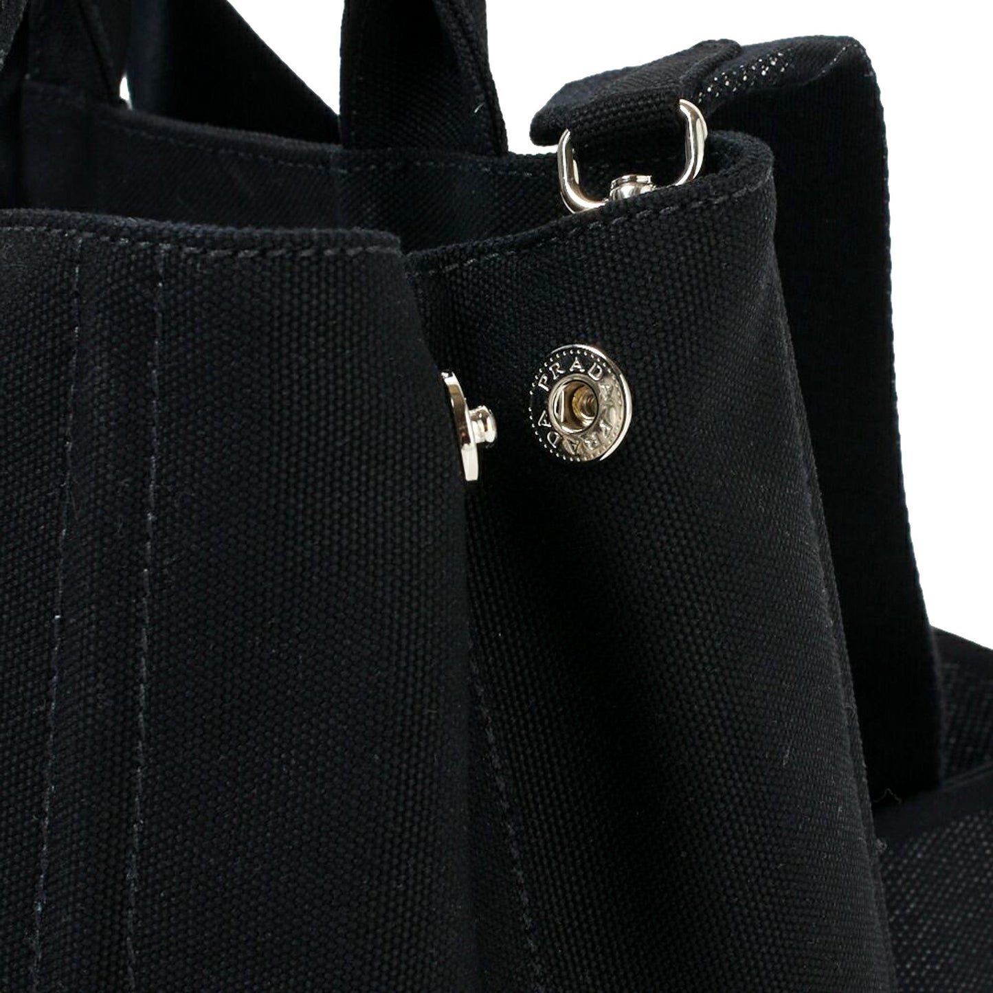 Prada Canapa Tote Handbag Canvas Embossed Lettering Logo Fabric Black