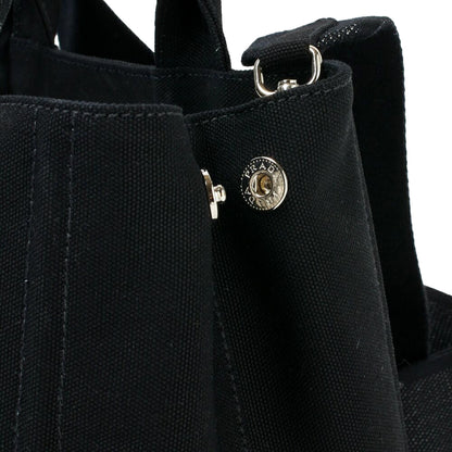 Prada Canapa Tote Handbag Canvas Embossed Lettering Logo Fabric Black