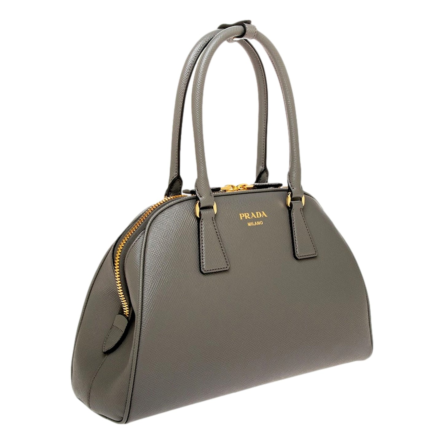 Prada Saffiano Soft Calfskin Top Handle Handbag Medium Marmo Gray