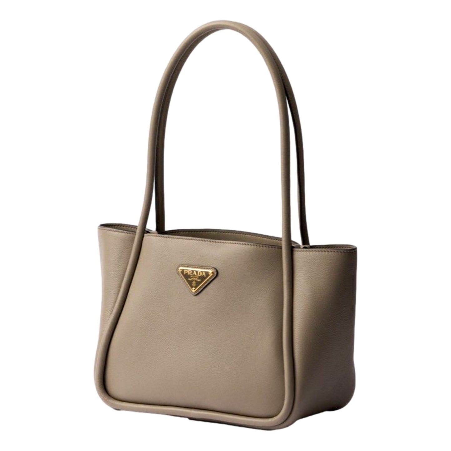 Prada Soft Grain Leather Argilla Grey Small Shopping Shoulder Tote