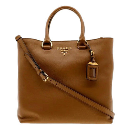 Prada Vitello Phenix Caramel Brown Shopping Tote Bag