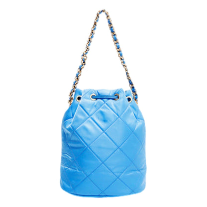 Prada Tessuto Nylon Pervinca Blue Duet Drawstring Quilted Bucket Bag