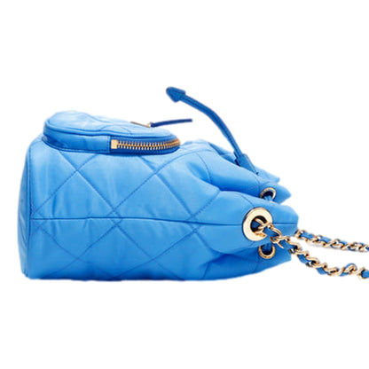 Prada Tessuto Nylon Pervinca Blue Duet Drawstring Quilted Bucket Bag