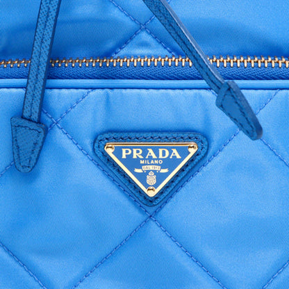 Prada Tessuto Nylon Pervinca Blue Duet Drawstring Quilted Bucket Bag