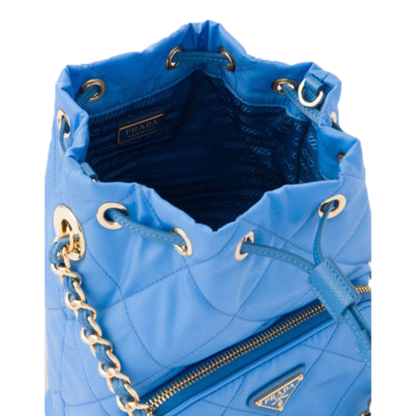 Prada Tessuto Nylon Pervinca Blue Duet Drawstring Quilted Bucket Bag