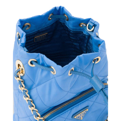Prada Tessuto Nylon Pervinca Blue Duet Drawstring Quilted Bucket Bag