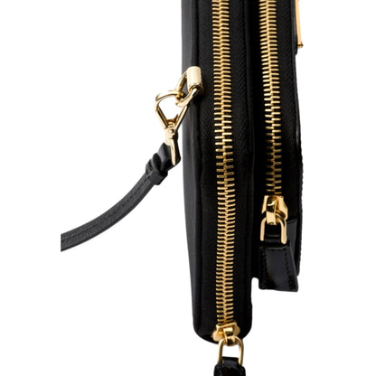 Prada Re-Nylon Triangle Brushed Leather Black Wallet Mini Crossbody Bag