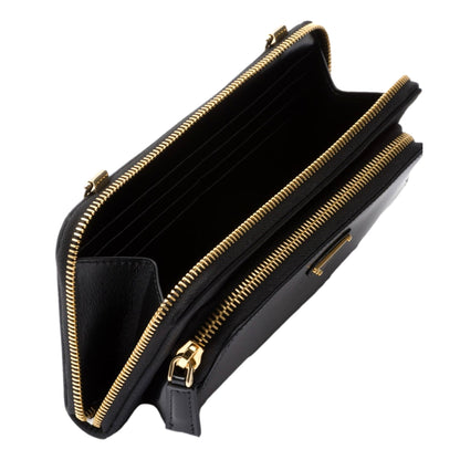 Prada Re-Nylon Triangle Brushed Leather Black Wallet Mini Crossbody Bag