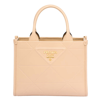 Prada Symbole Soft Calfskin Leather Sabbia Sand Triangle Quilted Mini Tote Bag
