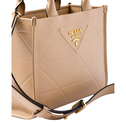 Prada Symbole Soft Calfskin Leather Sabbia Sand Triangle Quilted Mini Tote Bag