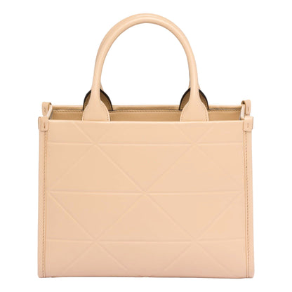 Prada Symbole Soft Calfskin Leather Sabbia Sand Triangle Quilted Mini Tote Bag