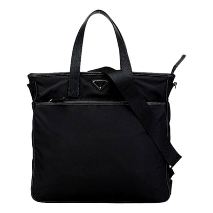Prada Re-Nylon Black Nylon and Saffiano Large Crossbody Tote Bag
