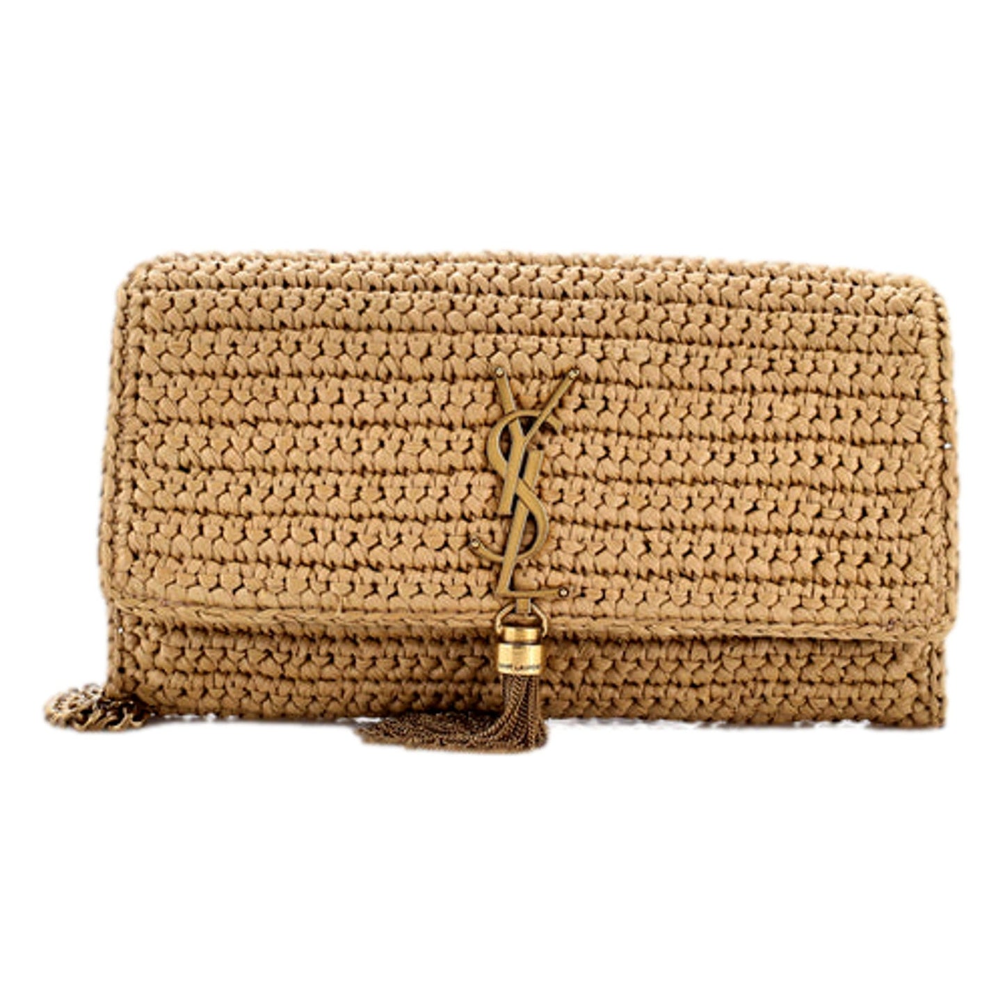 Saint Laurent Kate 99 YSL Beige Raffia Woven Crossbody with Tassel