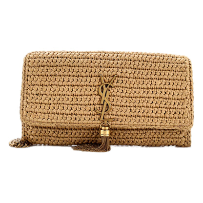 Saint Laurent Kate 99 YSL Beige Raffia Woven Crossbody with Tassel