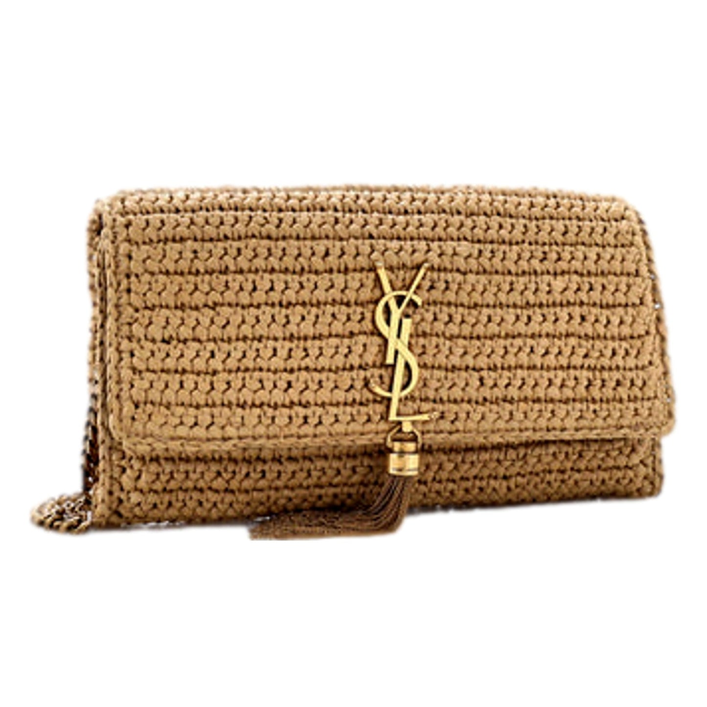 Saint Laurent Kate 99 YSL Beige Raffia Woven Crossbody with Tassel