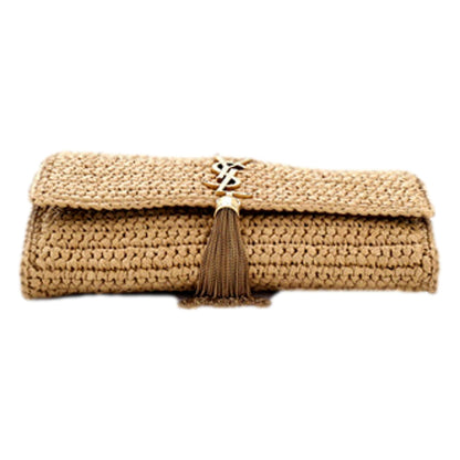 Saint Laurent Kate 99 YSL Beige Raffia Woven Crossbody with Tassel