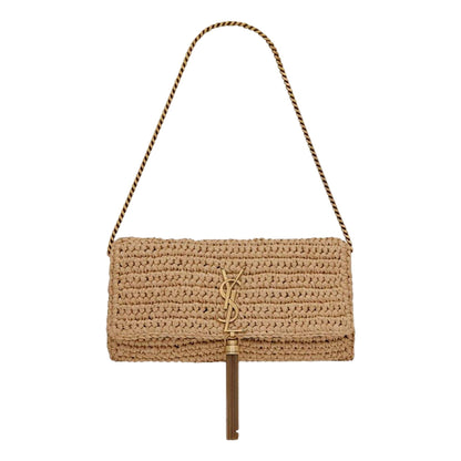Saint Laurent Kate 99 YSL Beige Raffia Woven Crossbody with Tassel