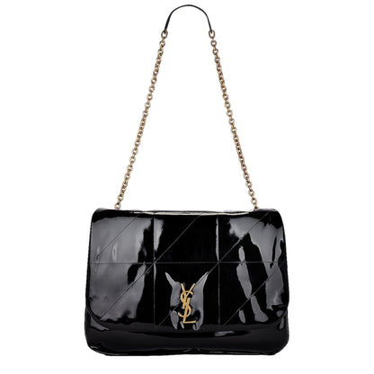 Saint Laurent Jamie YSL Black Patent Leather Chain Strap Large Shoulder Bag