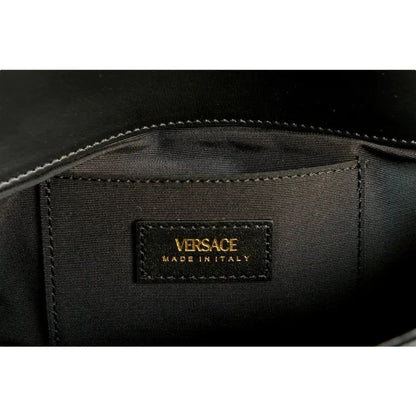 Versace La Medusa Quilted Calfskin Leather Black Crossbody Bag Gold Chain