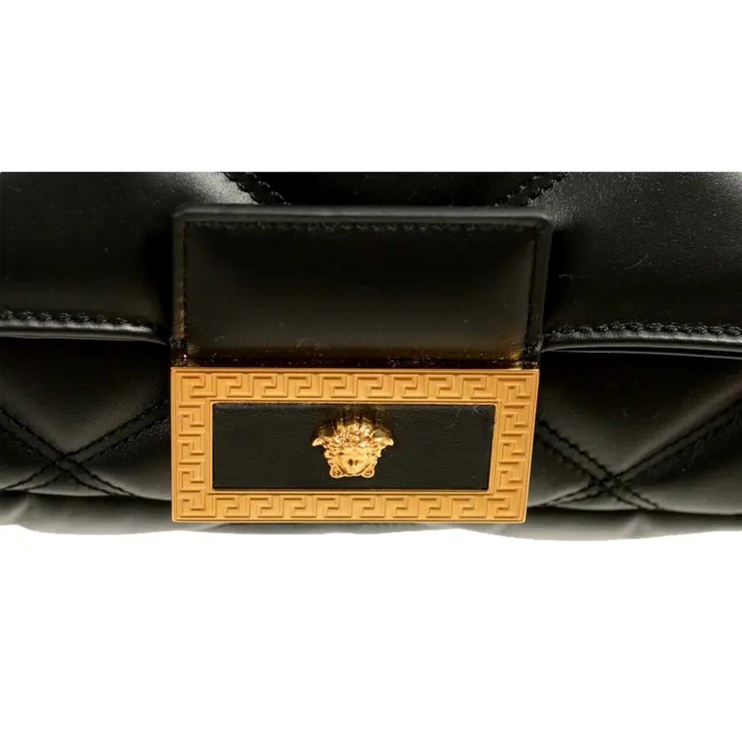 Versace La Medusa Quilted Calfskin Leather Black Crossbody Bag Gold Chain